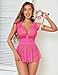 ADOME Sexy Polka Dots Mesh Sheer Lace Babydoll Chemise Lingerie Set Floral Sleep Wear Hot Pink Large