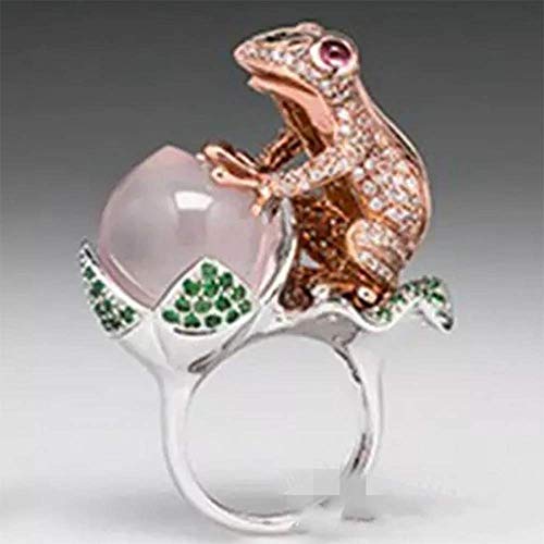 Hsqyj Green Crystal Frog Cocktail Ring Cubic Zirconia Pearl Cute Animal Stacking Rings Jewelry Rhinestone Statement Rings For Women Girl (Crystal Pearl, 8) #TOP3
