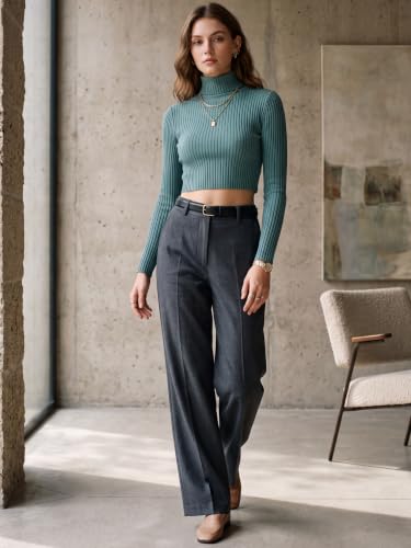 Image of MixMatchy Women's Cropped Ribbed Turtleneck Sweater