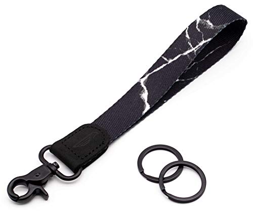 Image of POCKT Keychain Wristlet for Women and Men, Cute Wrist Lanyard for Keys, Short Key Chain Strap for Car Keys, Wallet, ID Badge & Phone | Black Marble
