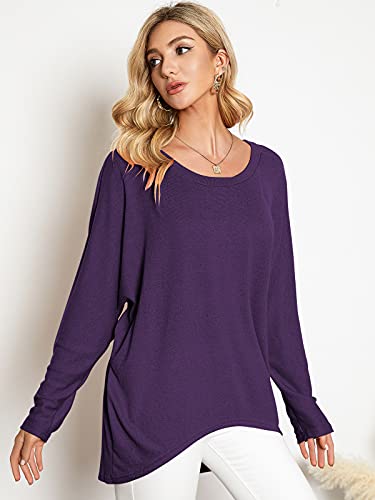 Image of ZANZEA Women's Off The Shoulder Batwing Tops Casual Loose Oversized Tshirts Long Sleeve Fall Pullover Sweater Tops