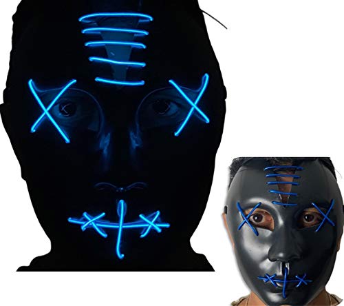 LED Stitched Purge Halloween Scary Mask Flashing Colourful Rave Full Face Mask Cosplay Glow for Halloween Bonfire Scary Mask Flashing Colourful Rave Full Face Silver Mask Cosplay Glow for Halloween Bo