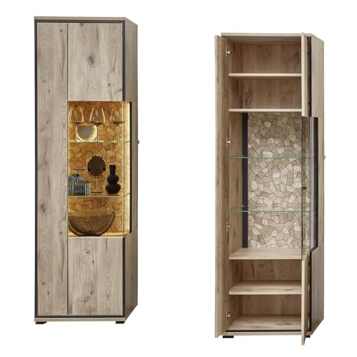 Lomadox Wohnwand TV-Wand inkl. Beleuchtung braun 4-teilig Modern, 1 Vitrine, 1 Highboard, 1 Wandboard, 1 Lowboard – Bild 8