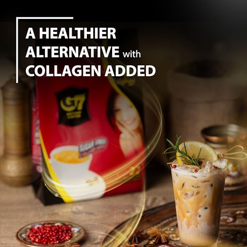 TRUNG NGUYEN G7 3-IN-1 COLLAGEN ADDED & SUGAR FREE Instant Coffee for Energy Boost - Collagen Added, Low Caffein & Diet Sugar - Strong and Pure Vietnamese Instant Coffee (22 Sachets/Bag)