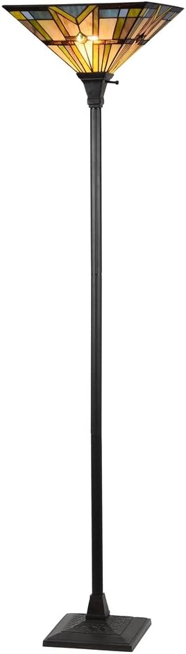 Tiffany Style 69" H Stained Glass Mission Torchiere Floor Lamp 1-Light with 14.2" Wide Shade for Living Room, Bedroom