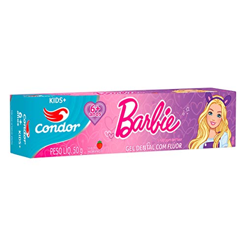 Condor, Creme Dental Infantil Kids+ Barbie, Com Flúor, 6 anos ou Mais, Sabor Morango, 50G