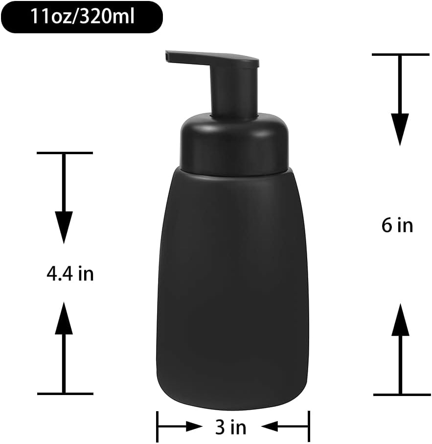 Foaming Hand Soap Dispenser Ceramic Jar Foam Dish Soap Dispenser for Bathroom and Kitchen Sink, Liquid Pump Bottle for Shampoo, Body Wash, Hand Soap, Black