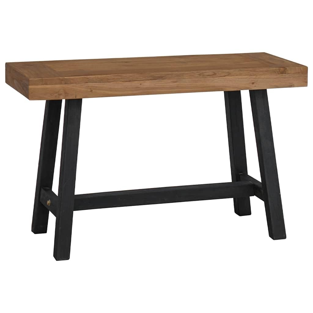 Ławka 80 cm, lite drewno tekowe z lakierowanym na czarno metalowym stelażem, ławka do siedzenia do jadalni, kuchni, korytarza, solidne drewniane wzornictwo w stylu wiejskim, zajmuje mało