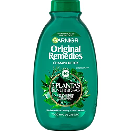 Garnier Original Remedies Champú con Té Verde y 5 Plantas para Pelo Normal y Uso Diario, 300 ml (Paquete de 1)
