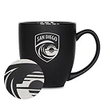 Rico Industries NWSL San Diego Wave FC 15oz Laser Engraved Matte Black Ceramic Bistro Mug - for Hot or Cold Drinks