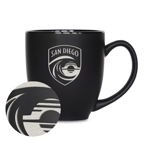 Rico Industries NWSL San Diego Wave FC 15oz Laser Engraved Matte Black Ceramic Bistro Mug - for Hot or Cold Drinks