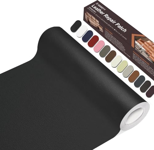 Cuero Adhesivo Parches, 20 x 100cm Reparación De Cuero Parches, Parche de Reparación Autoadhesivo para Tapizar para Sofá, Asientos de Automóviles, Muebles, Cabecera.(Negro)