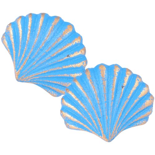 Kichvoe Tiradores para Tocador en Forma de Concha de Hierro Fundido Azul, 2 Unidades, Manijas Vintage para Armarios Infantiles Estilo Oceánico y Nórdico