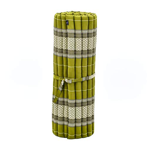 Image of Leewadee - Kapok Roll Mat - Handcrafted Folding Sleep & Relaxation Mattress from Thailand, Ideal as Guest Bed, Camping Mat, Yoga Mat or Traditional Futon, 75 x 39 inches, Green