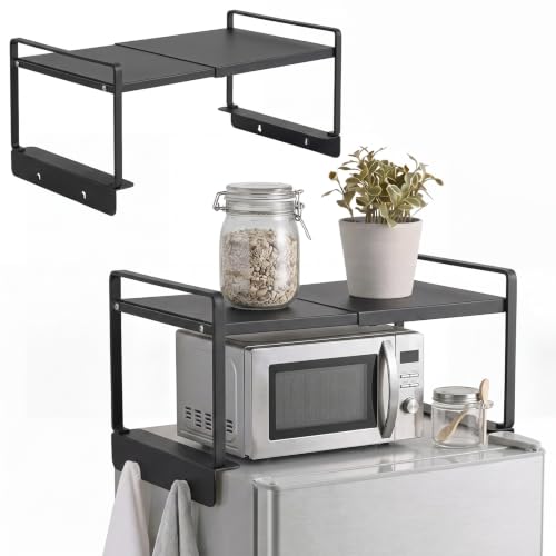 Image of Sintuff 2 Tier Top of Fridge Shelf for Dorm Mini Expandable 12"-23",Black