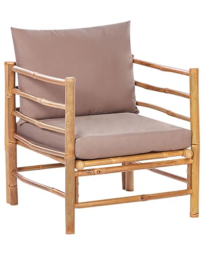 Beliani Fauteuil de Jardin Moderne Rustique en Bambou avec Dossier et Coussins Extérieur Taupe Cerreto