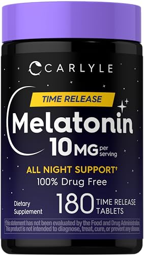 Carlyle Melatonin 10mg | 180 Time Release Tablets | All Night Support | with Vitamin B6 | 100% Drug Free Supplement | Vegan Non-GMO Gluten Free