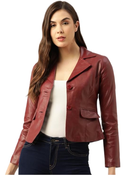 Image of Leather Retail Women Faux Leather Regular Jacket (Cherry) LRCOCH0511
