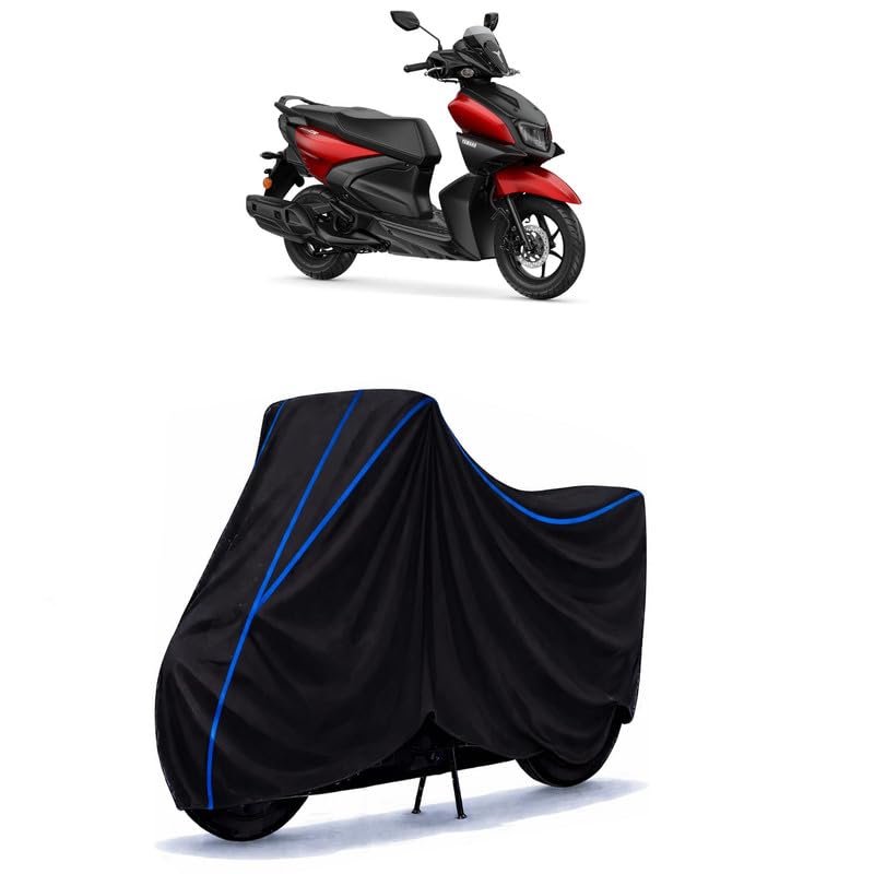 Image of Scooty Cover Water Resistant for Cygnus Ray ZR | Universal Scooter & Bike Cover | Heavy Duty UV Dust, Rain & Scratch Protection | Elastic Fit All Weather Indoor Outdoor | Black with Blue Piping