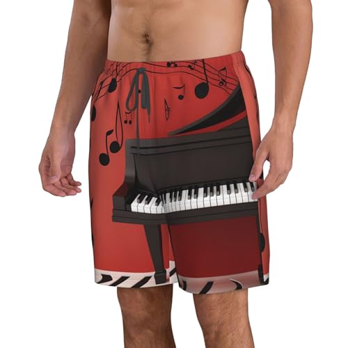 Music Note Piano Men's Swim Trunks Quick Dry Board Shorts with Pockets Casual Drawstring Beach Shorts2