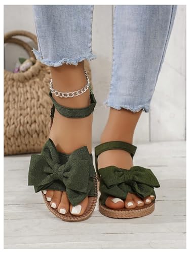 Image of GORGLITTER Women's Bow Flat Sandals 2026 Dressy Cute Ankle Strap Slides | Summer Shoes for Women 2026, Slip On Open Toe Flats, Slingback Slides, Vacation Dress Sandals