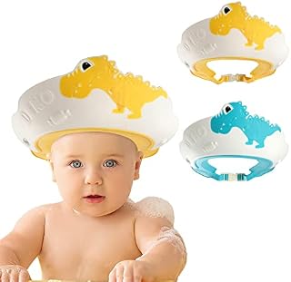 FUNUPUP 2 Pack Baby Shower Cap, Kids Shampoo Shower Bath Cap Adjustable Hair Washing Shampoo Shield Baby Visor for Eyes and Ears Protector (Dinosaur)