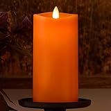 Luminara Russet Orange Flameless Moving Flame LED Candle Pillar Real Wax Smooth Finish, Melted Top, Unscented (3" x 6.5")