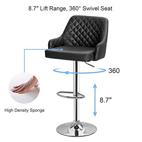 Vecelo Adjustable Bar Stools With Back, Bar Height Stools For Kitchen Counter, Bar Stools Set Of 2, Black #TOP4