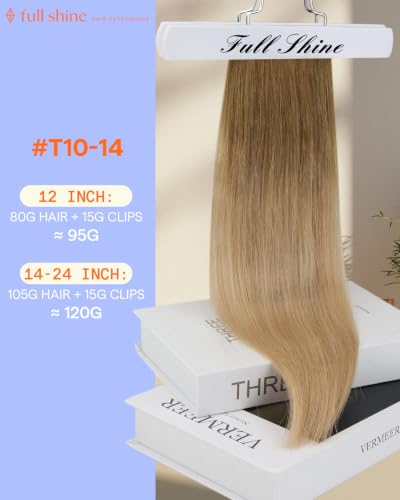 Image of Full Shine Human Hair Extensions Clip ins, Balayage Blonde, 22 Inch | Human Hair Clip in Extensions, Golden Brown Ombre, Remy Hair Extensions, for Fine Hair, for Dinner Outfit, 7 Pcs 120g