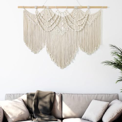 UXORSN Große Makramee Wandbehang Böhmisches Chic Gewebter Wandteppich Boho Wanddeko Baumwollseil Tapisserie Wandkunst Dekoration Kunsthandwerk für Schlafzimmer Wohnzimmer Wohnung Wand Vorhang Deko
