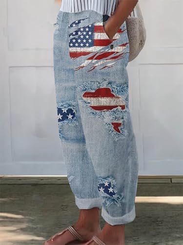 Independence Day Pants Women 4th of July Jeans Stretchy Distress American Flag2