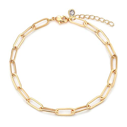 WEARON Gold Bracelet for Women 14K Gold Plated Snake Herringbone Figaro Cuban Bead Paperclip Cable Box Chain Simple Jewelry