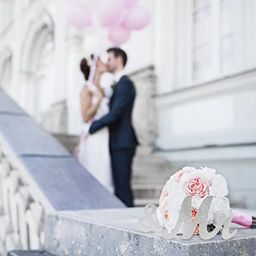 Haperlare Vintage Style Silver Mr And Mrs Sign Mr & Mrs Wooden Letters Wedding Sweetheart Table Sign With Silver Glitter Letters For Wedding Photo Props Party Top Table Decorations With 5 Flower Pads #TOP4