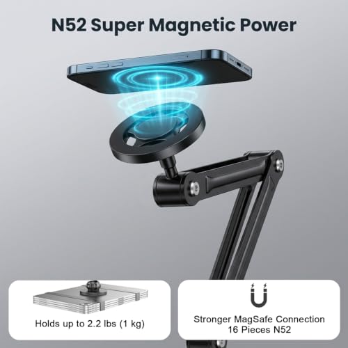 Image of ZORBES Magnetic Tablet Wall Mount, 360 Rotating Alloy Steel Stand with MagSafe & Metal Ring, Portable Monitor Stand Foldable Arm for 4.7-13 inch iPad /Phone /Tablet