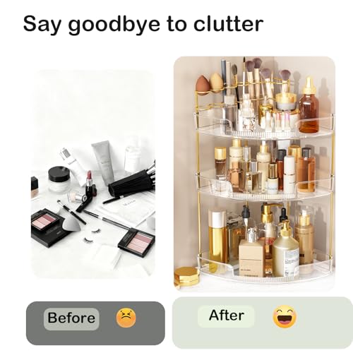 FELIZHOUSE-3-Tier-Makeup-Organizer-for-Vanity-Bathroom-Countertop--Acrylic-Storage-Shelf-with-Perfume-Tray-Makeup-Brush-Holder-Tool-Free-Installation-Design-for-Bathroom-Dresser-Clear