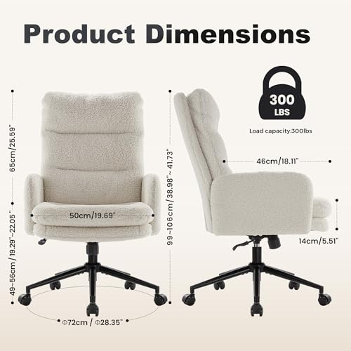 Image of IWMH High-Back Home Office Chair,Upholstered Desk Chair with Armrests,Height Adjustable Armchair with Wheels, Swivel Office Desk Chair, Ergonomic Computer Task Chair, Leisure Armchair Cashmere(White)