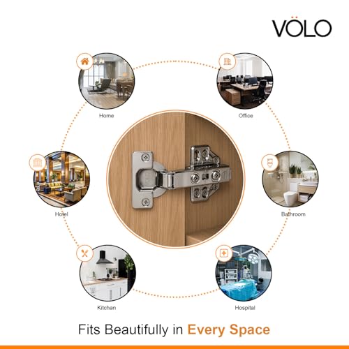 Image of VOLO Cabinet Hinges, Set of 1 (2 Pieces) for Furniture, Wardrobes, Doors, and Storage Units | (3D Soft Close (Stainless Steel), 0 Crank | Full Overlay)