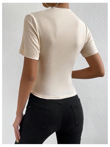 SweatyRocks Women's Ruched Mock Neck T Shirt Short Sleeve Fitted Summer Basic Tops2