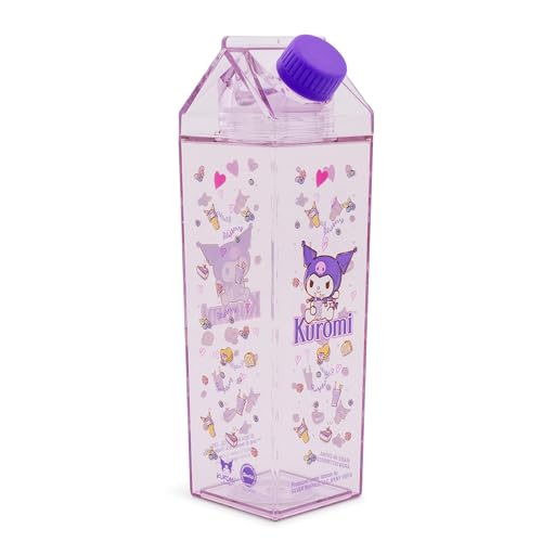 Silver Buffalo Sanrio Hello Kitty and Friends Featuring Kuromi and Raspberries Plastic Purple Milk Carton Pitcher Bottle, 16.2 Ounces