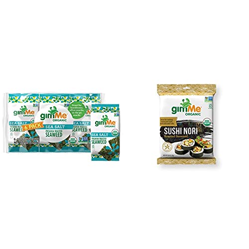 gimMe Organic Roasted Seaweed Sheets - Sea Salt - 6 Count + gimMe Organic Roasted Seaweed - Restaurant-style Sushi Nori Sheets - 0.81 Ounce