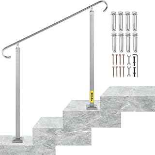 VEVOR Outdoor Stair Railing, Alloy Metal Hand Railing, Fit 2 or 3 Steps Flexible Transitional Handrail, Black Outdoor Stair Rail W/ Installation Kit, Step Handrail for Concrete or Wooden Stairs