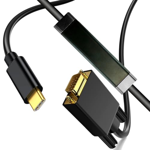 Cable USB C a VGA de 50 pies [enchufe chapado en oro] 1080P, cable tipo C a VGA, USB C (fuente) compatible con iPhone 15-16-17, MacBook Pro/Air, iPad, Mac Mini, Galaxy, XPS, VGA (pantalla) compatible