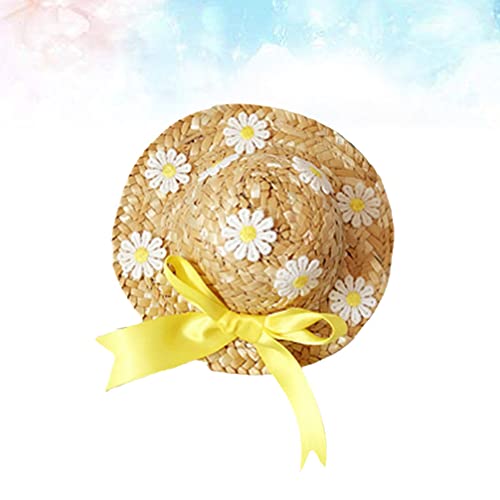 Ukcoco Dog Sombrero Hat- Puppy Mini Sun Cap Outdoor Mexican Party Hawaii Garden Sunblock Protection Hat Dog Straw Hat With Flowers Birthday Party Hat For Small Pets/Puppy/Cat (Yellow) #TOP7