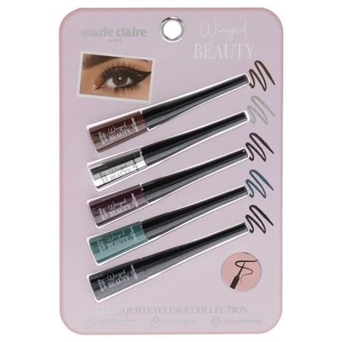 Marie Claire Liquid Eyeliner Collection Set - All-Day Wear Eye Makeup - Ultra-Precise Tip, Ultra-Pigmented Colored Eyeliner - Easy Application - 5 pc