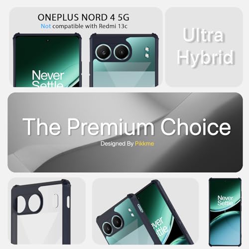 Image of Pikkme Crystal Clear Transparent Back Cover | Ultra Hyrbid | Full Camera Protection | Raised Edge | Bumper Case for OnePlus Nord 4 5G (Blue)