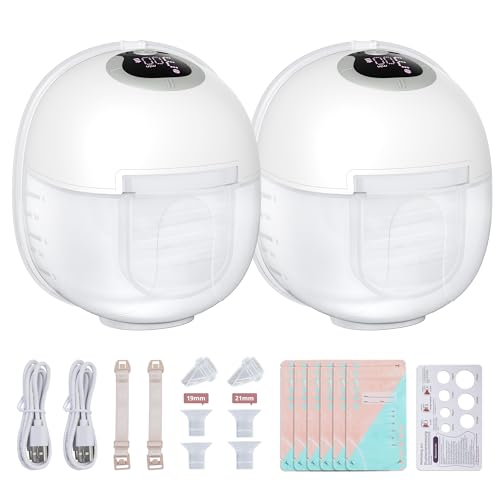 Milchpumpe Elektrisch Tragbar, Elektrische milchpumpe freihändig 4 Modi und 9 Stufen, Milchpumpe mit LED-Anzeige, mit 19/21-mm-Flansch, BPA-frei, lange Lebensdauer (2 Stück, weiß)