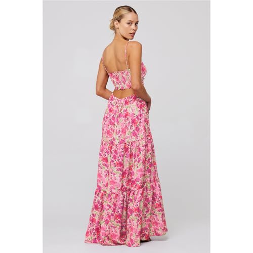 Image of Women Floral Maxi Dresses 2025 Sleeveless Spaghetti Strap Cut Out Casual Beach Midi Long Dress