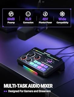 Fifine Gaming Mixer for Voice Chat and Streaming- 7.1ch Surround Sound Headphone Amp-XLR Preamp-USB Plug & Play-Voice Changer-RGB-Volume Control-3 EQ Modes Ampligame SC8