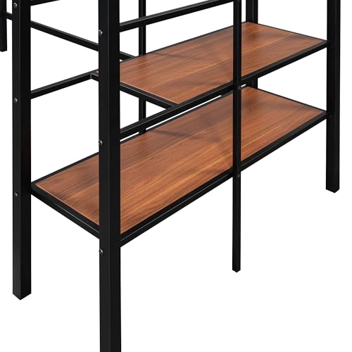 Image of Bellemave Twin loft Bed with Storage Stairs and Upper Grid Storage Shelf, Metal Twin Loft Bed Frame for Adults, Kids, Teens, Black