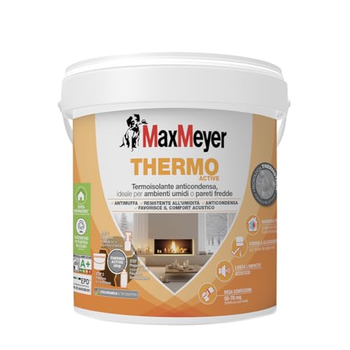 MAXMEYER Thermo Active Aerogel, Pittura Termoisolante per Interni, Antimuffa e Anticondensa, A+ Priva di Formaldeide, Bianco, 10 Litri
